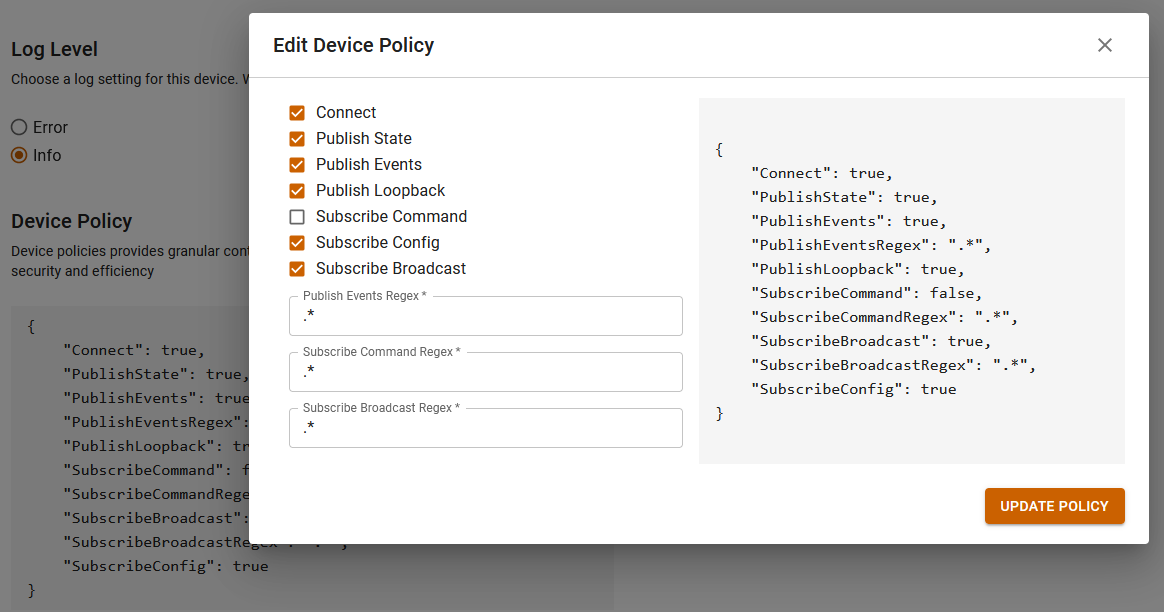 device policy ui edits